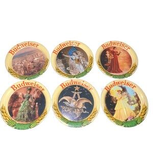 Budweiser Metal Beer Glass Coasters Set Of 6 Vintage mancave nostalgia